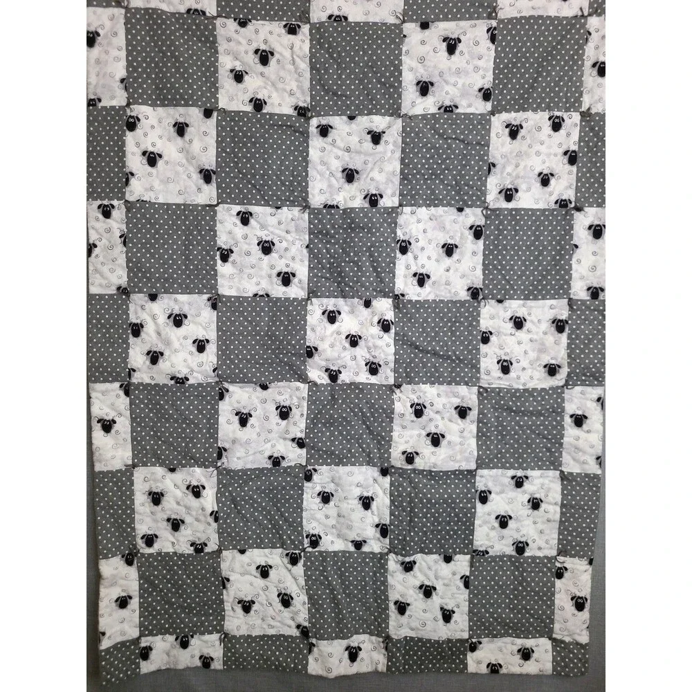 Handmade Flannel Baby Quilt Sheep 32